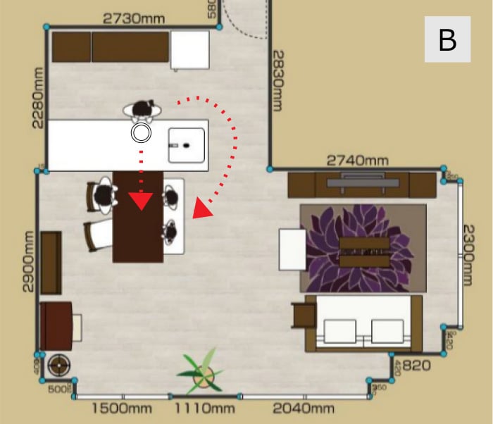 ダイニングルームの生活動線 ダイニングテーブル 椅子に必要な後ろのスペースと通路幅 A Flat その暮らしに アジアの風を 目黒通り 新宿 大阪梅田 グランフロント北館