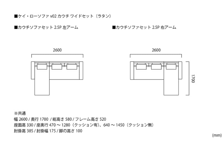 ケイ・ローソファ v02 カウチ ワイドセット (ラタン)：画像50