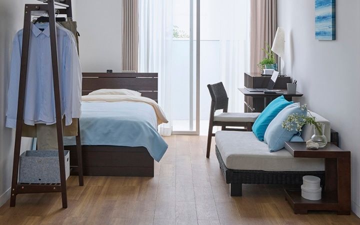 No.297：ブルーで広く見せる6畳。開放感あふれるワンルーム・寝室：画像15