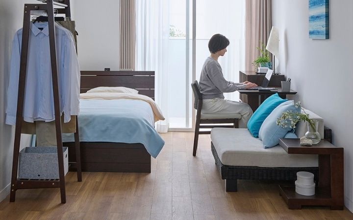 No.297：ブルーで広く見せる6畳。開放感あふれるワンルーム・寝室：画像2