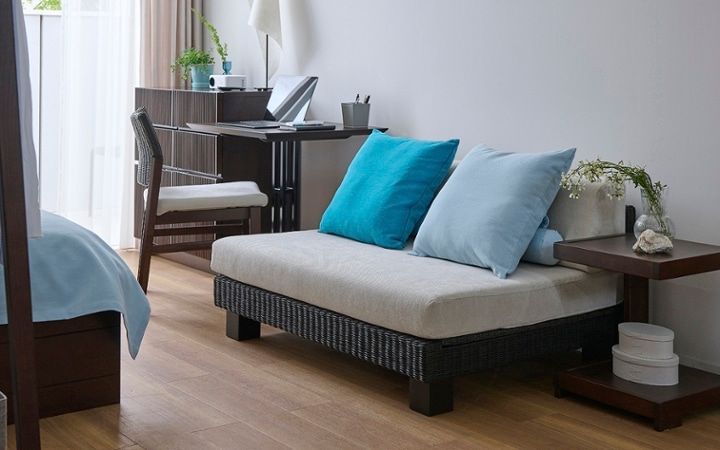 No.297：ブルーで広く見せる6畳。開放感あふれるワンルーム・寝室：画像3